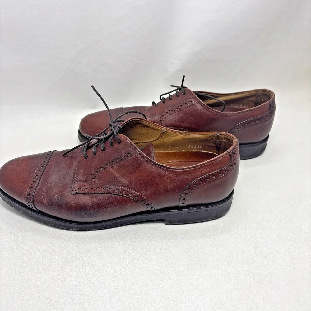 Allen‎ Edmonds Men's Benton Brown Cap Toe Oxford Shoes 9D Leather Vibram Gumlite